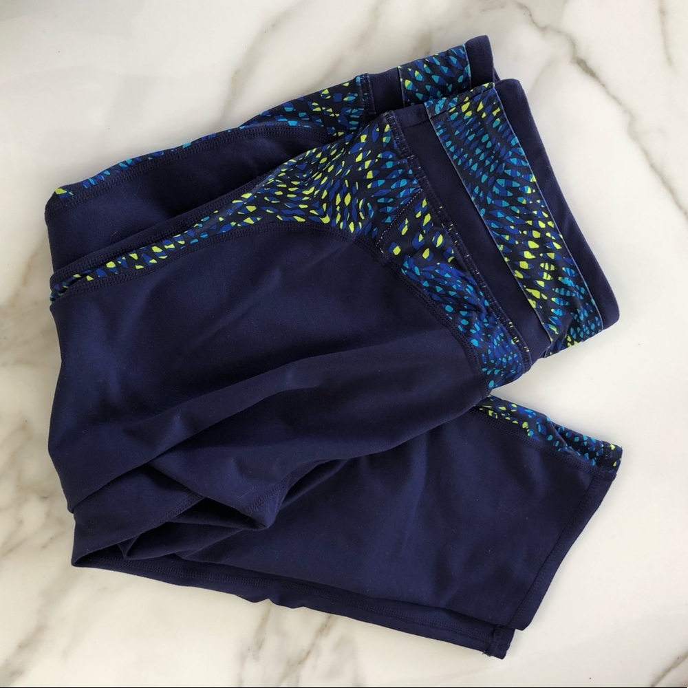 S Navy and Yellow Cropped Fabletics Leggings